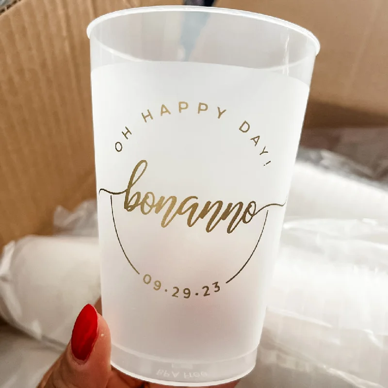 custom mugs for corporate giveaways-Oh Happy Day Circle Monogram Shatterproof Cups