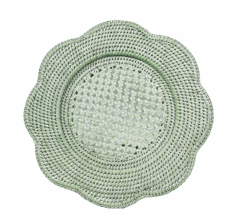 eco-friendly dinnerware for large parties-Caspari Scalloped Rattan Charger - Green