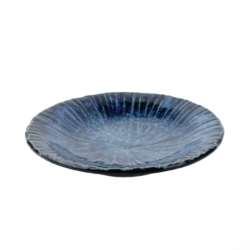 eco-friendly bamboo plates for casual events-Flower Navy Carved Tokusa Ten Grass Porcelain Plate d.14.5cm