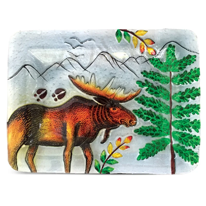 eco-friendly dinner plates for family holidays-12-Inch Clear Rectangle Plate Moose Glass Decor