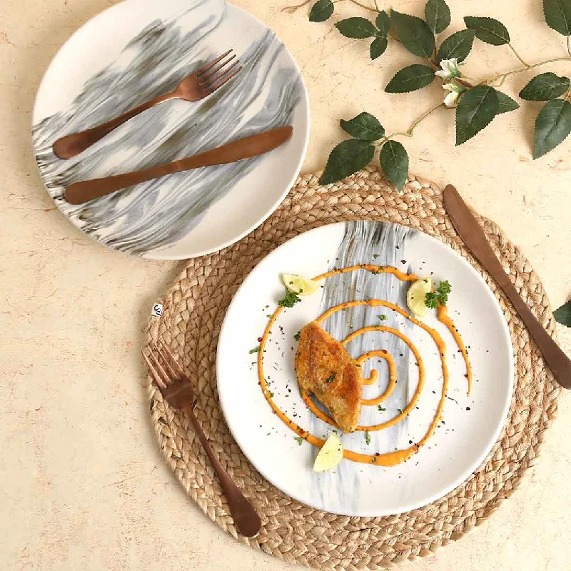 luxury dinnerware for large family dinners-Teramo Stoneware 10" Dinner Plate - Marble White (Set of 2)