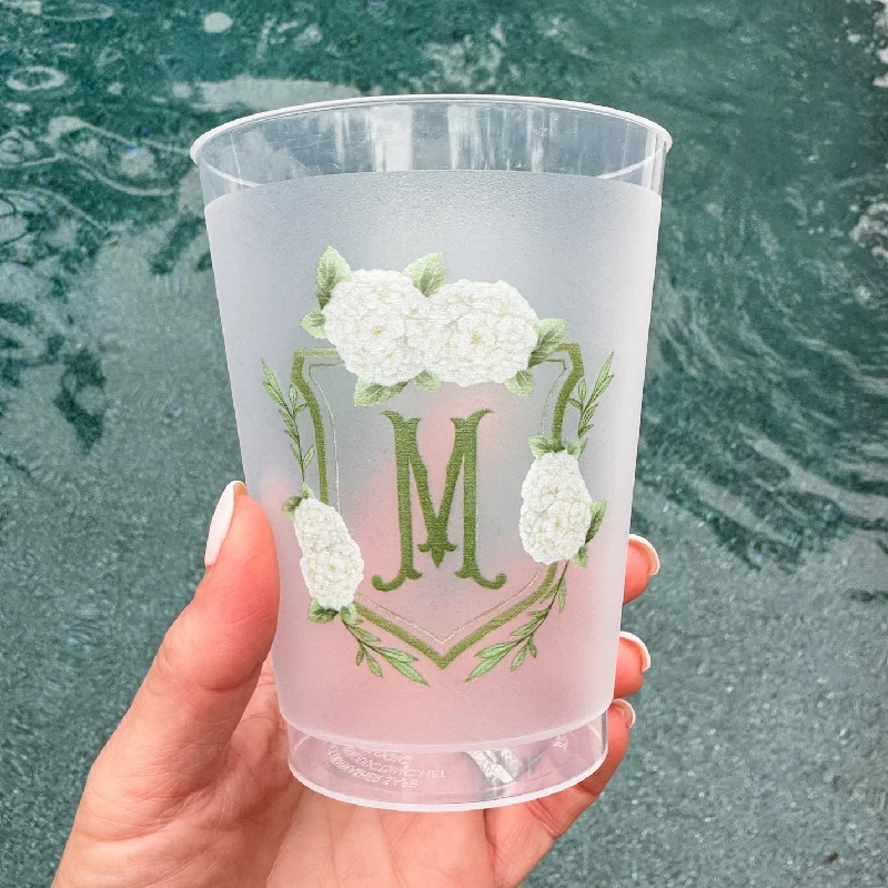 personalized photo mugs for gifts-Full Color Hydrangea Initial Crest Shatterproof Cups