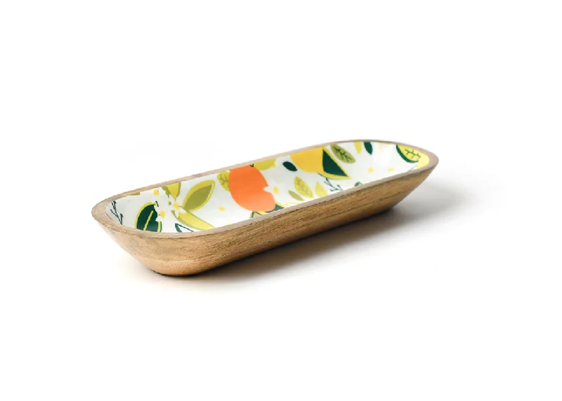 reusable dinner plates for family use-Blue Citrus Print Wood Dough Bowl