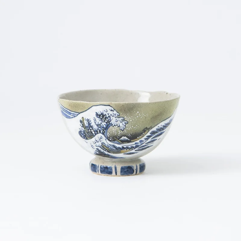 porcelain dinnerware for upscale meals-Bizan Kiln Hokusai Wave Kutani Japanese Rice Bowl