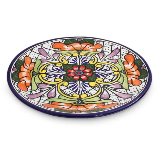 dinnerware set for large family gatherings-Handmade Ceramic Luncheon Plate, 'Guanajuato Flora' (Mexico)