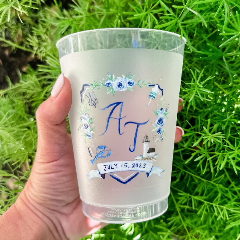 custom mugs with photo for special events-Custom Blue Lobster Crest Shatterproof Cups