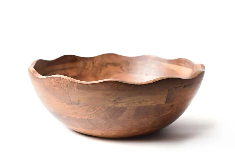 unbreakable dinner plates for family dinners-Fundamental Wood Large Ruffle Bowl