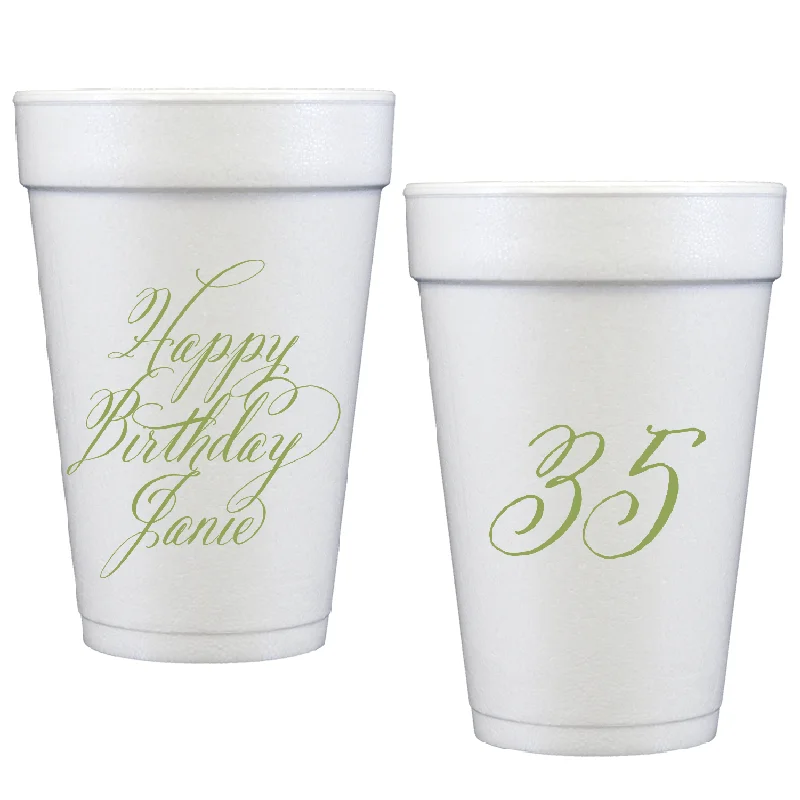 stylish coffee mugs for coffee breaks-bella birthday calligraphy | styrofoam cups