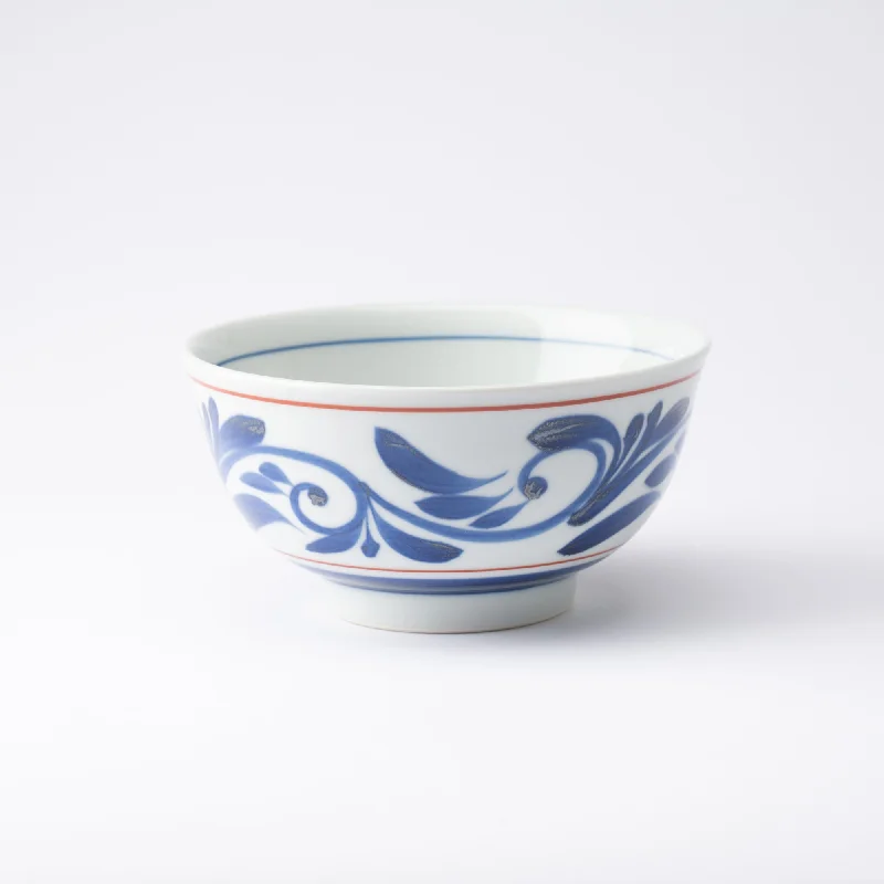 premium dinnerware for family-style dinners-Senzan Kiln Arabesque and Red Line Tobe Donburi Bowl M