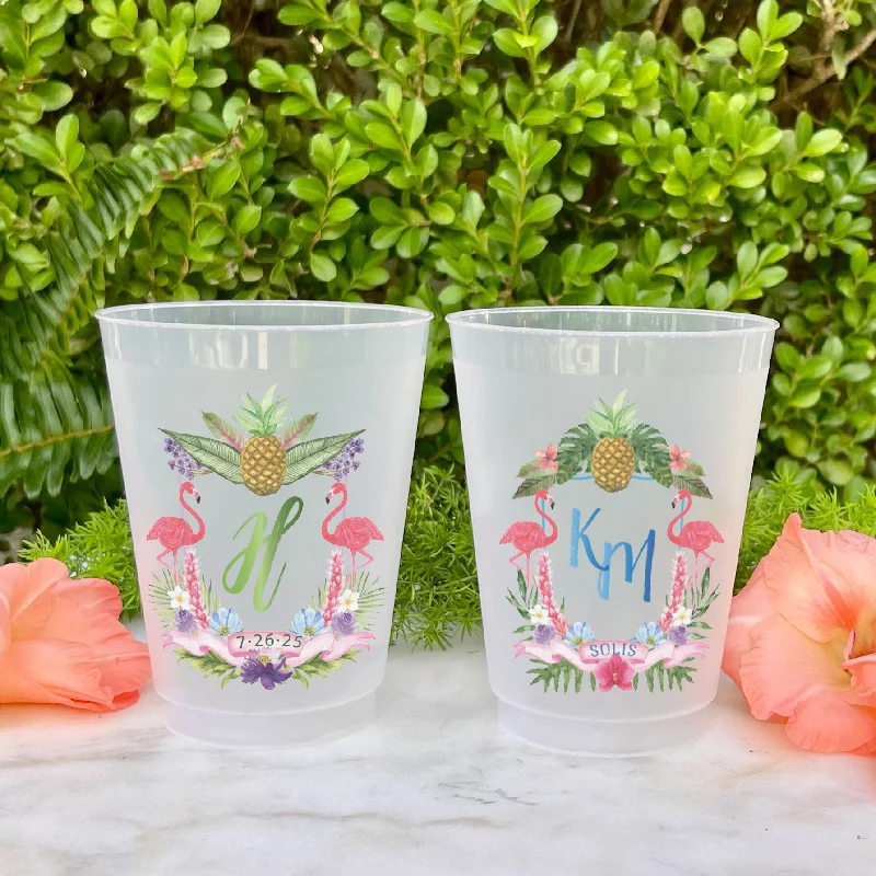 personalized mugs with motivational designs-Full Color Pineapple Flamingo Crest Shatterproof Cups