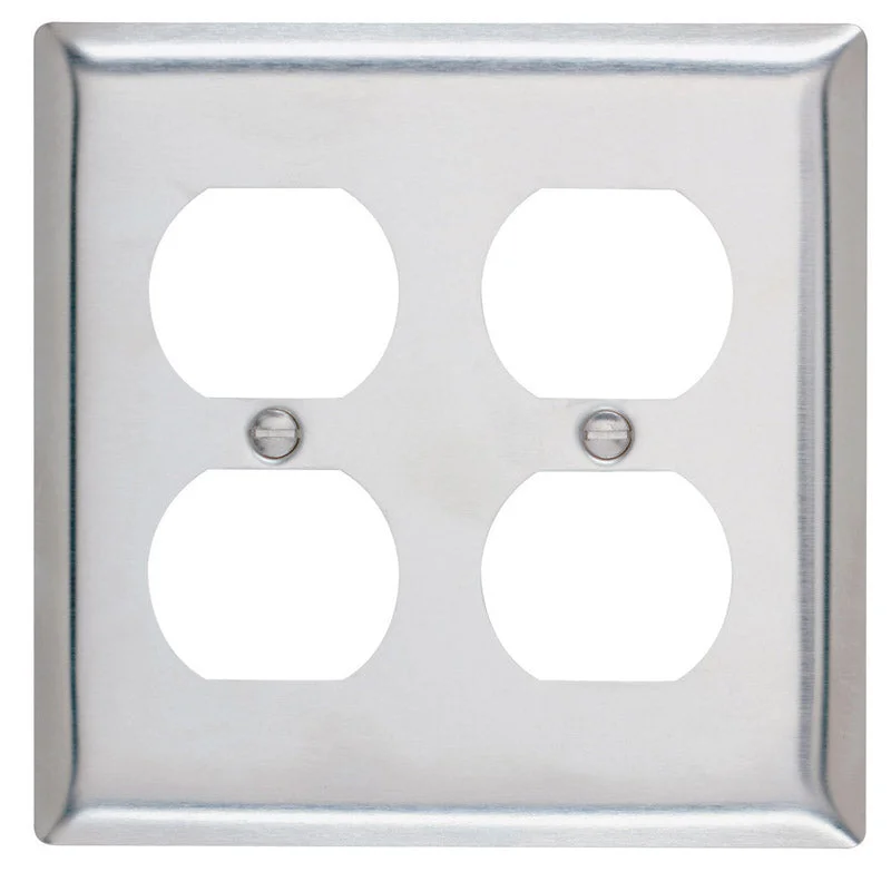 eco-friendly disposable plates for family gatherings-Pass & Seymour Silver 2 gang Stainless Steel Duplex Outlet Wall Plate 1 pk