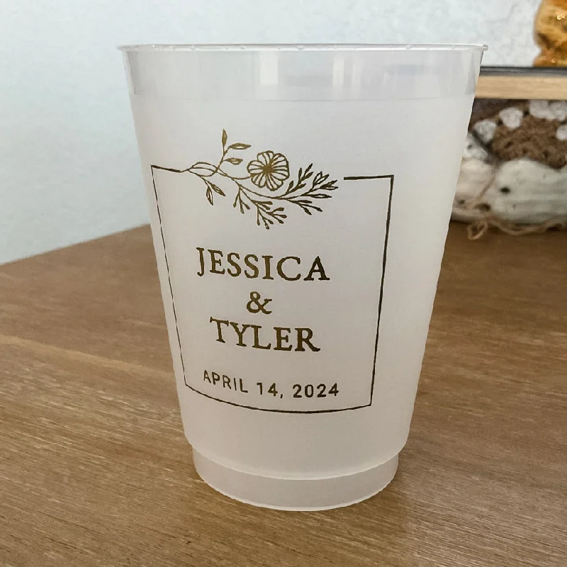 custom mugs for promotional giveaways-Custom Floral Frost Flex Wedding Cups