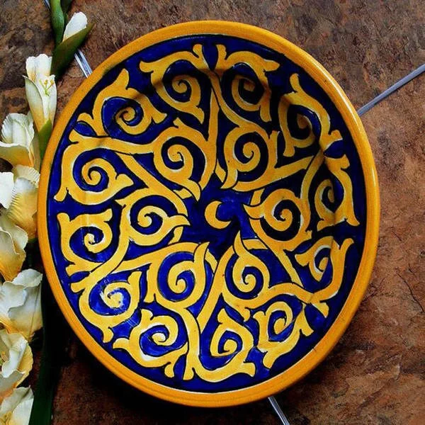 dinnerware set for hosting intimate family dinners-Handmade Sunswirl Ceramic Plate (Morocco)