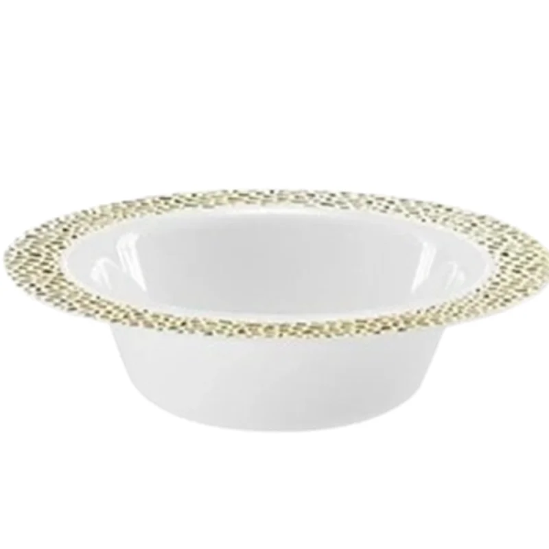 dinnerware set for hosting dinner parties-Pebbled Soup Bowls Gold Rim 14 oz