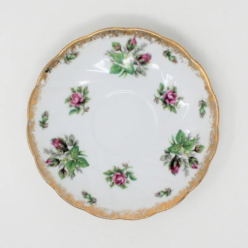 casual dinnerware set for everyday occasions-Saucer / Plate, Fred Roberts Co, Moss Rose Pink Roses, Vintage