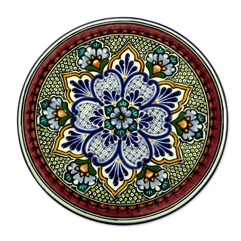 rustic dinnerware for farmhouse-style meals-Novica Handmade Imperial Flower Ceramic Dinner Plate