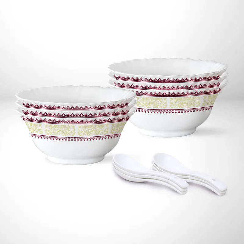 dinner plates with minimalistic designs-Larah by Borosil Elega Soup Bowl w Spoon