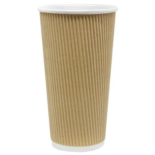 best coffee mugs for cold tea-Disposable Coffee Cups - 20oz Ripple Paper Hot Cups - Kraft (90mm) - 500 ct