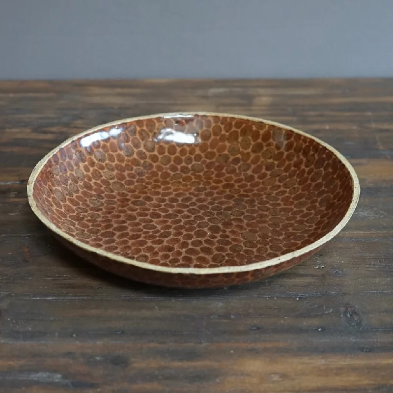 vintage-inspired dinner plates for nostalgic dining-Dots Brown Deep Plate #LK806A