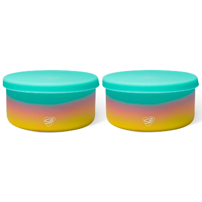 casual dinnerware for rustic gatherings-Silipint: Silicone 30oz Lidded Bowls: 2 Pack Aurora -Unbreakable, Flexible, Microwave-Oven-Dishwasher, Non-Slip - Multi