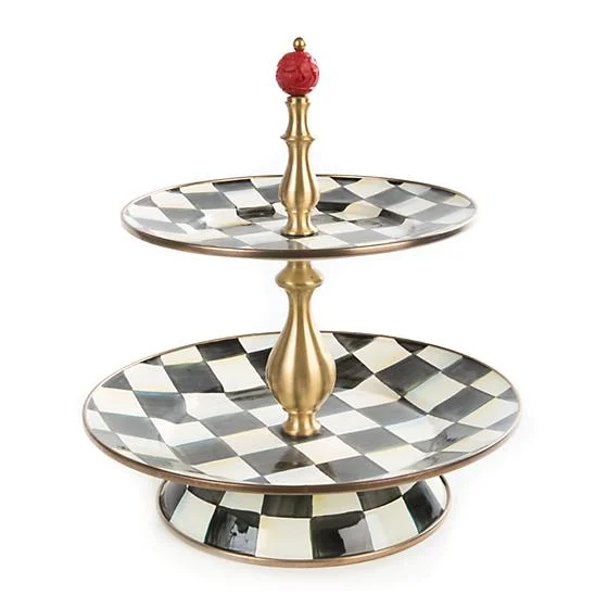 elegant dinnerware for intimate gatherings-Courtly Check Enamel Two Tier Sweet Stand