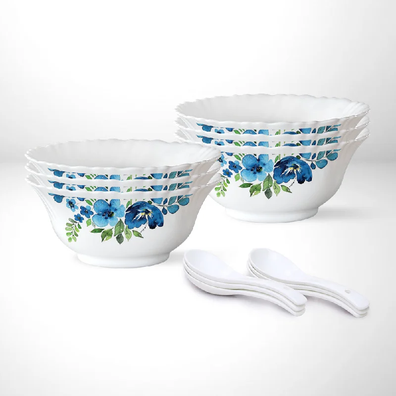 durable dinnerware for family-style meals-Larah by Borosil Pansy Soup Bowl w Spoon