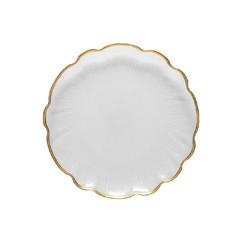 modern porcelain dinnerware for family dinners-Casafina Francesca Gold Glass Rimmed Dinner Plate