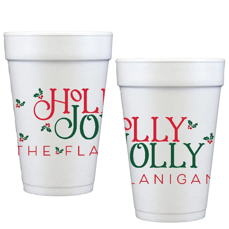 unique coffee mugs for gift baskets-holly jolly | styrofoam cups