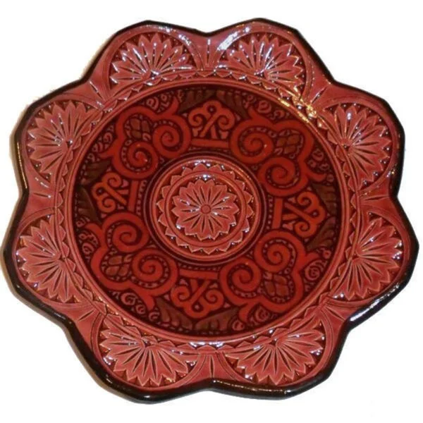 unbreakable dinner plates for outdoor adventures-Handmade Ceramic 'Moroccan Sunset' Engraved Decorative Plate (Morocco)