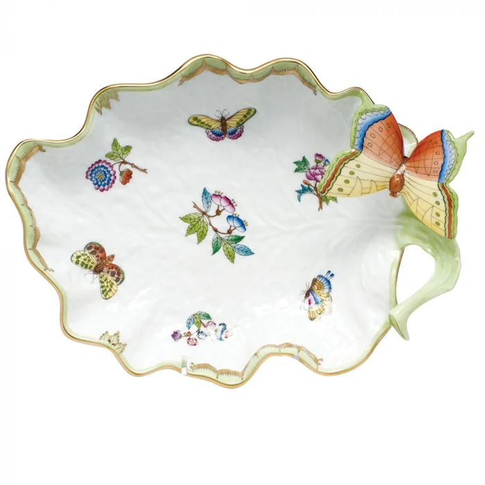 dinnerware set for casual family gatherings-Queen Victoria Large Leaf Dish w/ Butterfly