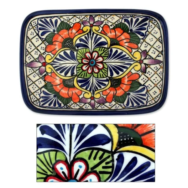 luxury dinnerware set for hosting special events-Handmade Ceramic 'Regal Flora' Talavera Serving Plate (Mexico)