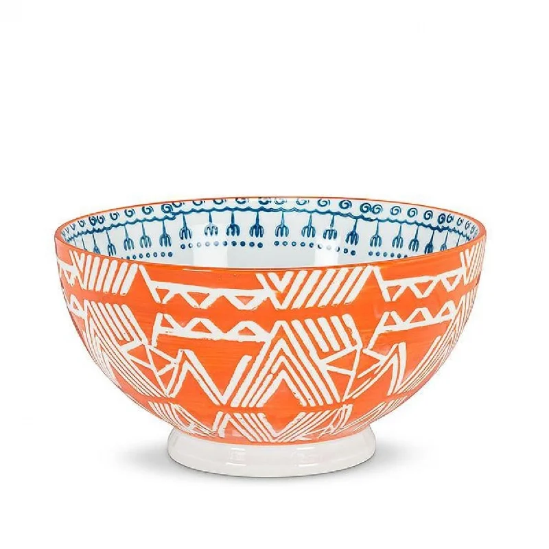 vintage dinner plates for rustic dining-Orange,Blue And White Tribal Patterned Soup Bowl