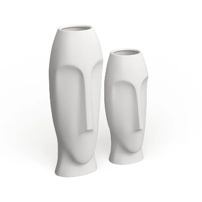 Simple handmade ceramic flower vases for home decor -Allan Andrews White Modern Abstract Faces Vases (Set of 2)