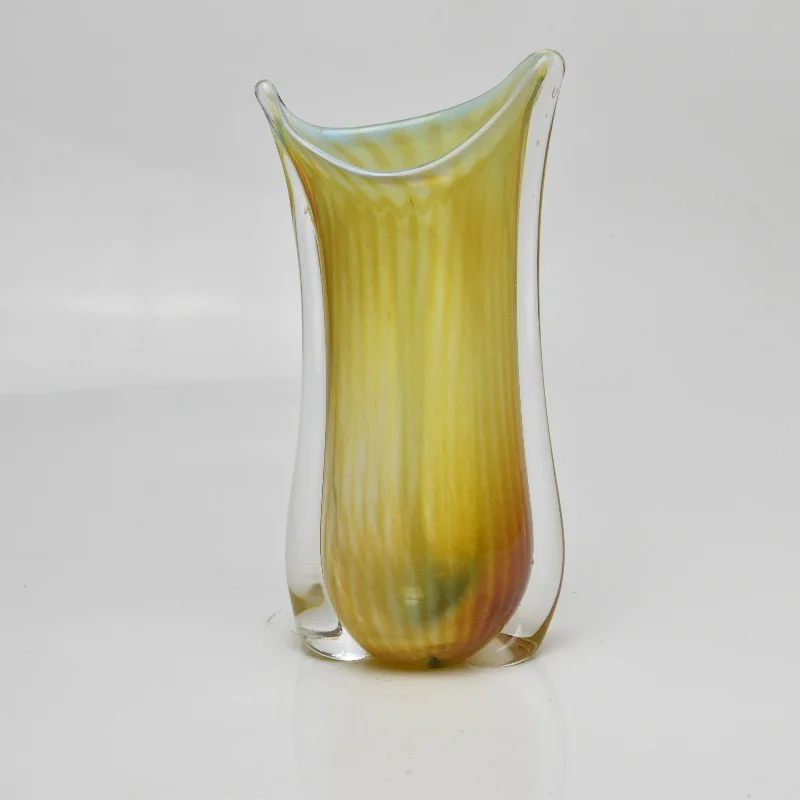 Designer tall vases for floral displays -Amber and Pale Blue "Fishtail" Vase