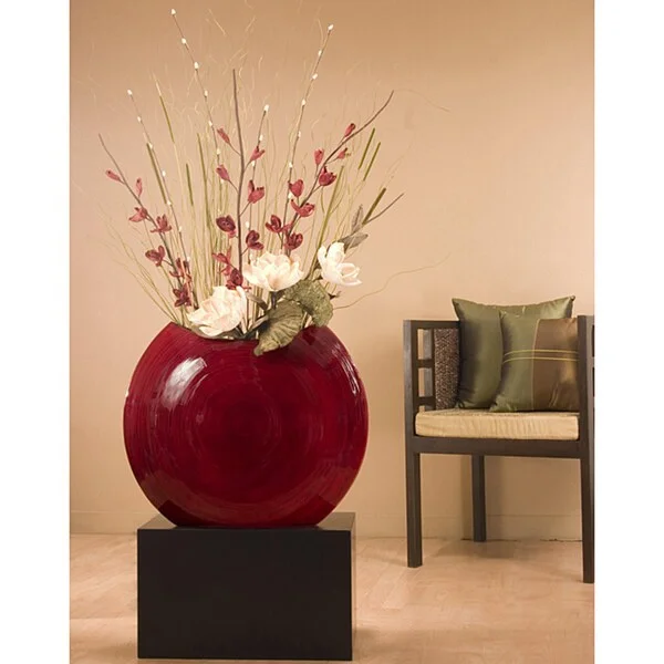 Elegant tall vases for home centerpieces -Bamboo 24-inch Red Circular Vase with Floral (Black Stand Not Included)