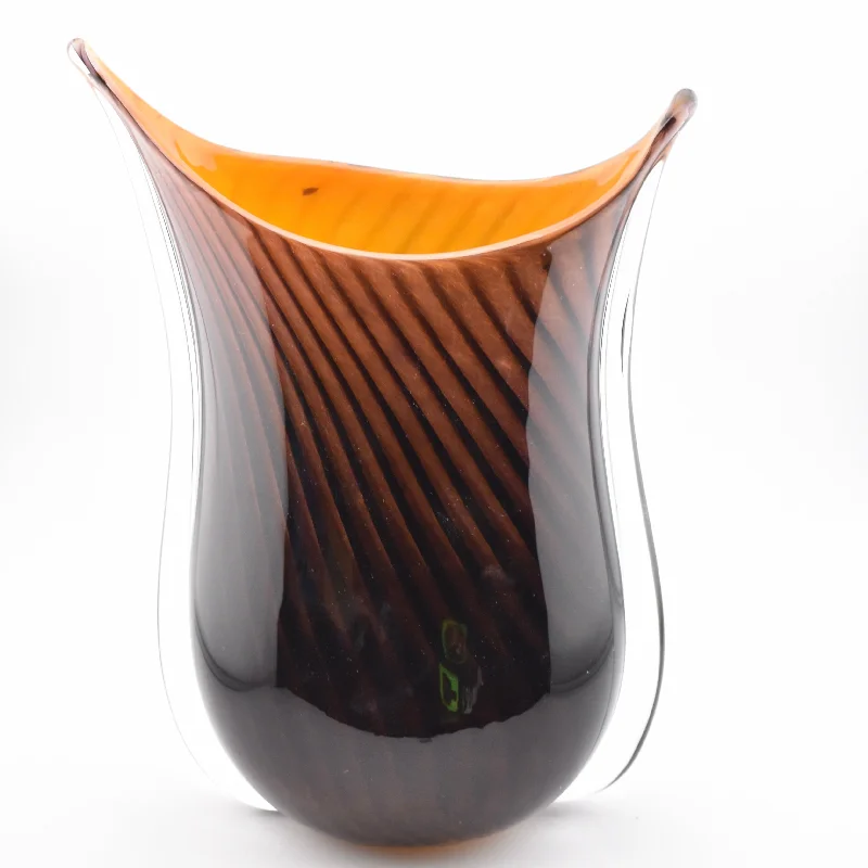 Tall ceramic vases for modern floral table displays -Black and Orange Striped  "Cuckoo" Vase