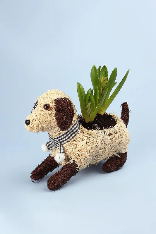 Tall decorative vases for modern home arrangements -Lovely Sitting Fibre Dog Planter