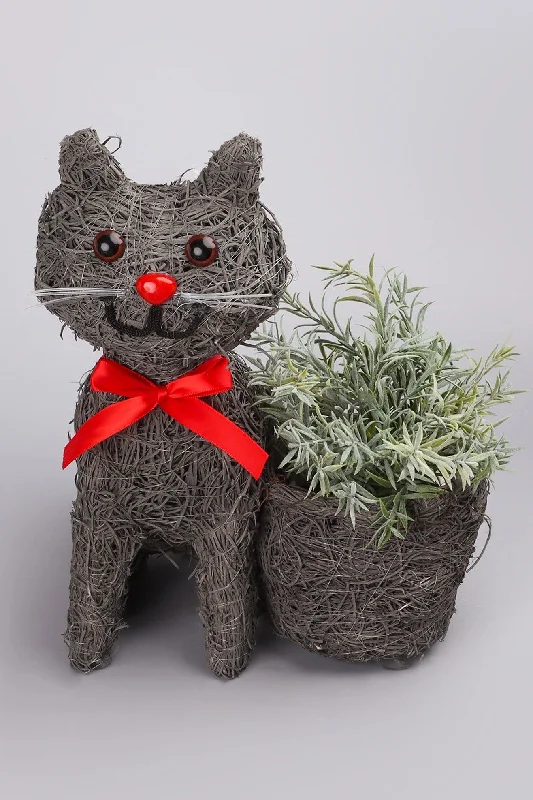 Designer glass vases for home floral displays -Friendly Grey Cat Fiber Planter