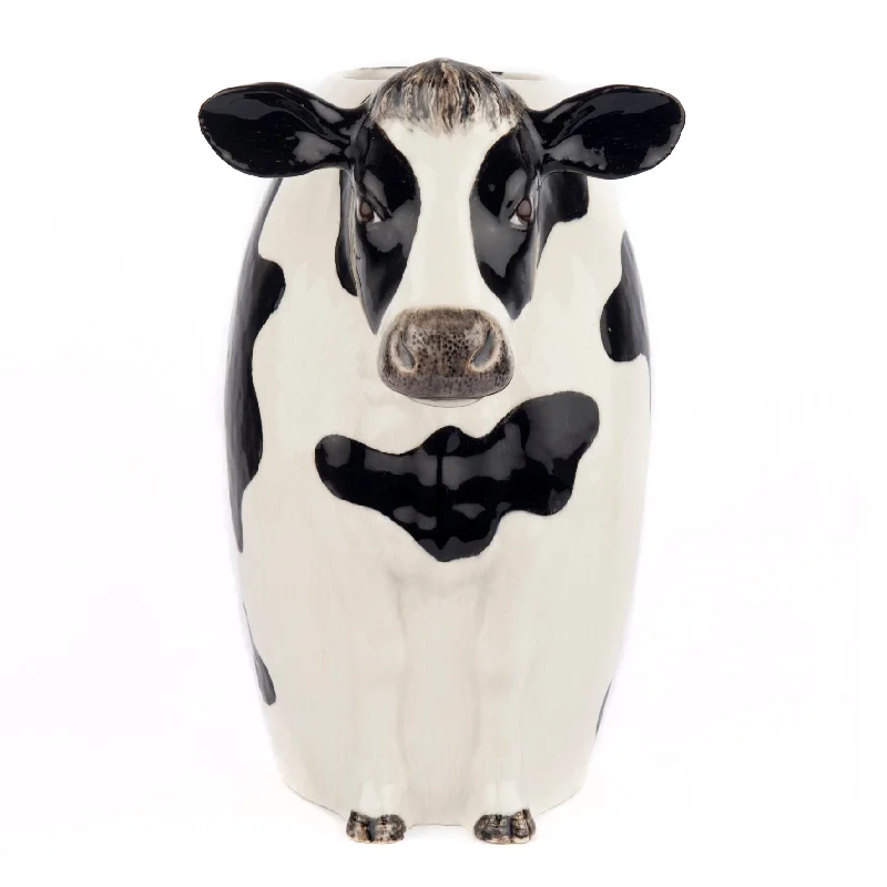 Large handcrafted ceramic vases for modern weddings -Friesian Cow Flower Vase