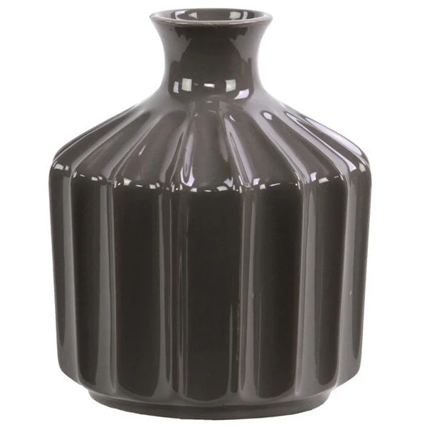 Beautiful handcrafted flower vases for floral displays -Gloss Dark Brown Small Corrugated Ceramic Vase