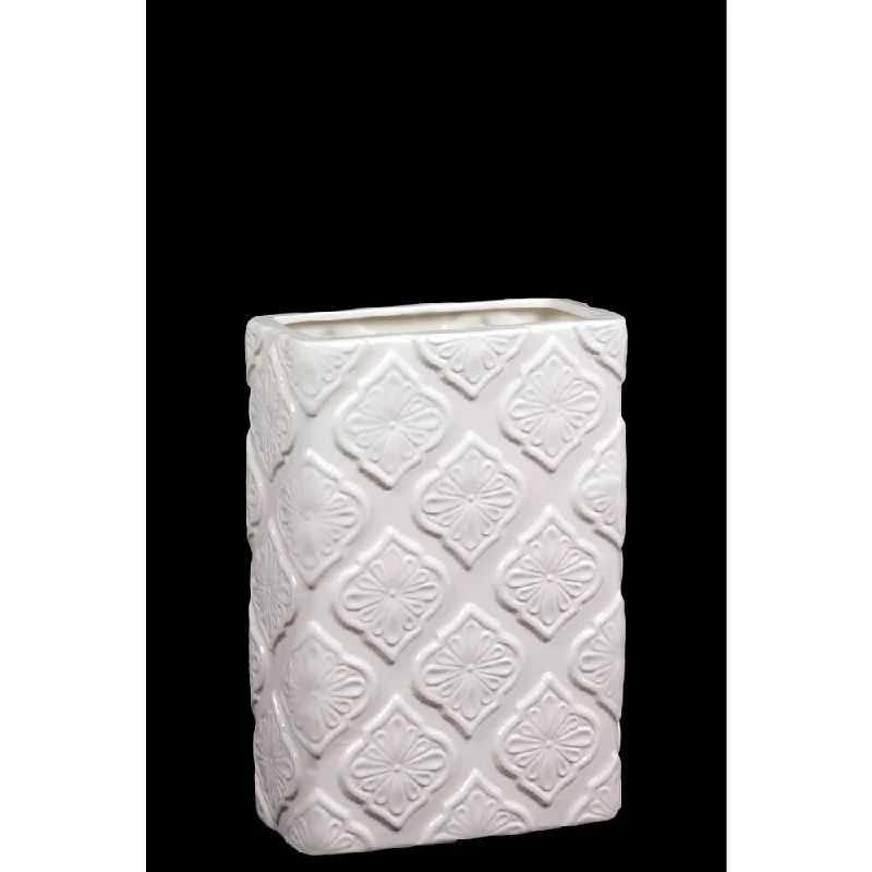 Simple ceramic flower vases for elegant displays -Glossy White Finish Ceramic Diamond Pattern Design Rectangular Vase