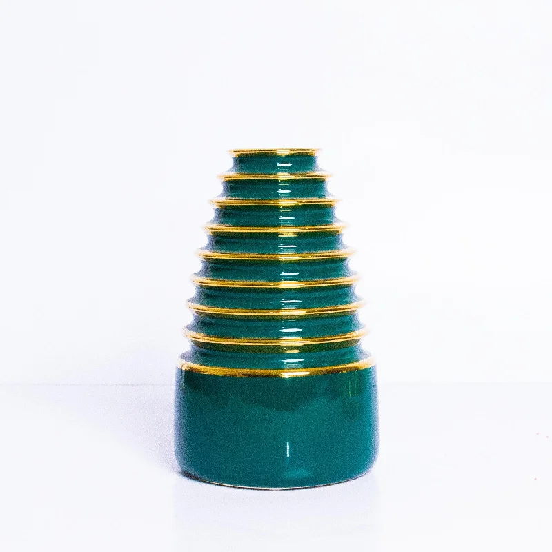 Tall decorative vases for elegant wedding centerpieces -Green And Gold Round Rings Vase