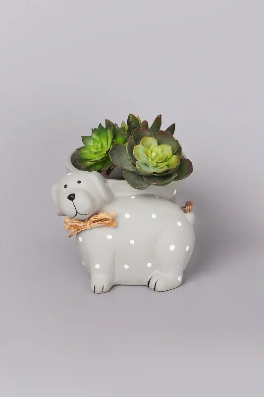 Designer handmade flower vases for modern homes -Grey Spotted Cute Dog Planter