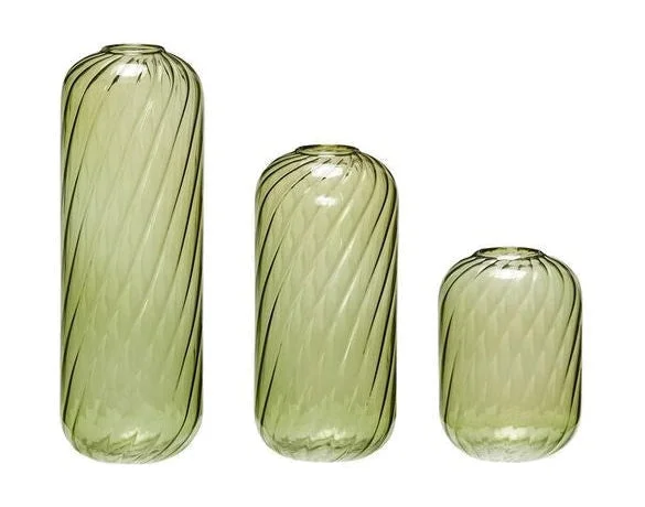 Handmade crystal flower vases for wedding setups -Hübsch Fleur Vase Set Of 3, Green