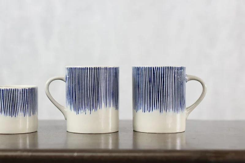 Tall handmade ceramic flower vases for home decor -Karuma Ceramic Large Mug - Blue & White (Set of 2)