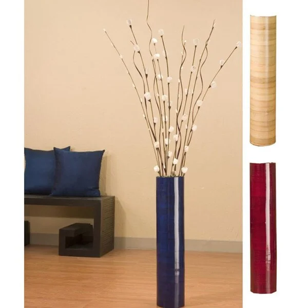 Handmade tall ceramic flower vases for floral arrangements -Mini Roses with 25-inch Bamboo Floor Vase