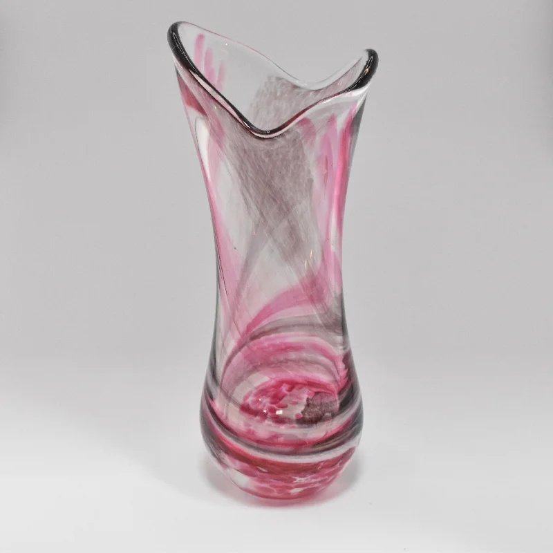 Elegant crystal flower vases for dining table centerpieces -Pink, Black and White freeform  "Demo" Vase ix