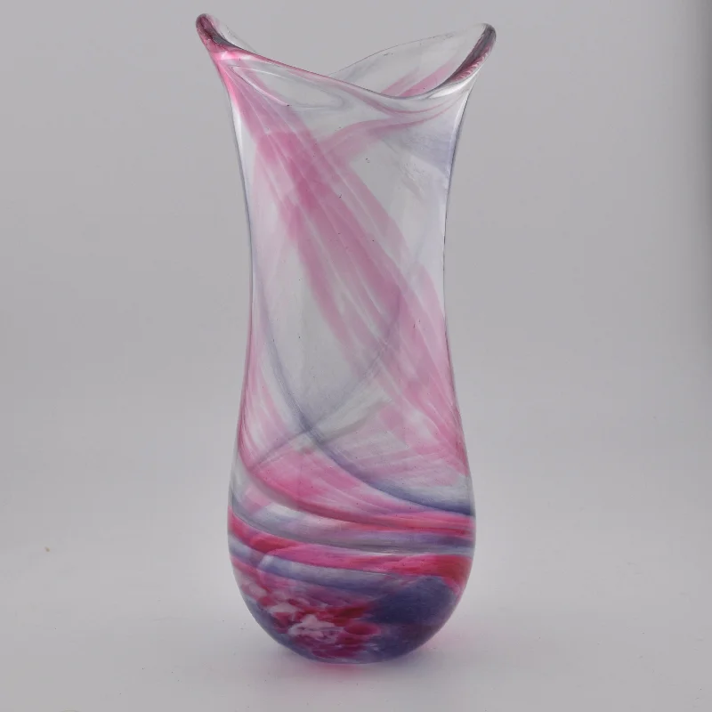 Simple decorative glass flower vases for weddings -Pink, Purple & White Freeform  "Demo" Vase iv