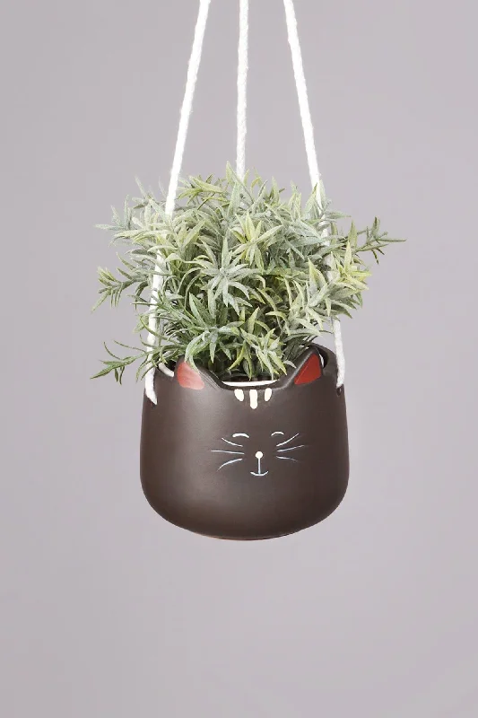 Luxury ceramic flower vases for wedding centerpieces -Quirky Ceramic Hanging Cat Planter