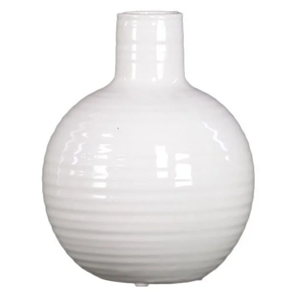 Unique decorative crystal flower vases for weddings -Ribbed White Small Ceramic Vase